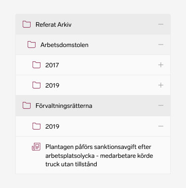 Skärmdump: Arkiv i Praxis i Dagens Juridik Pro